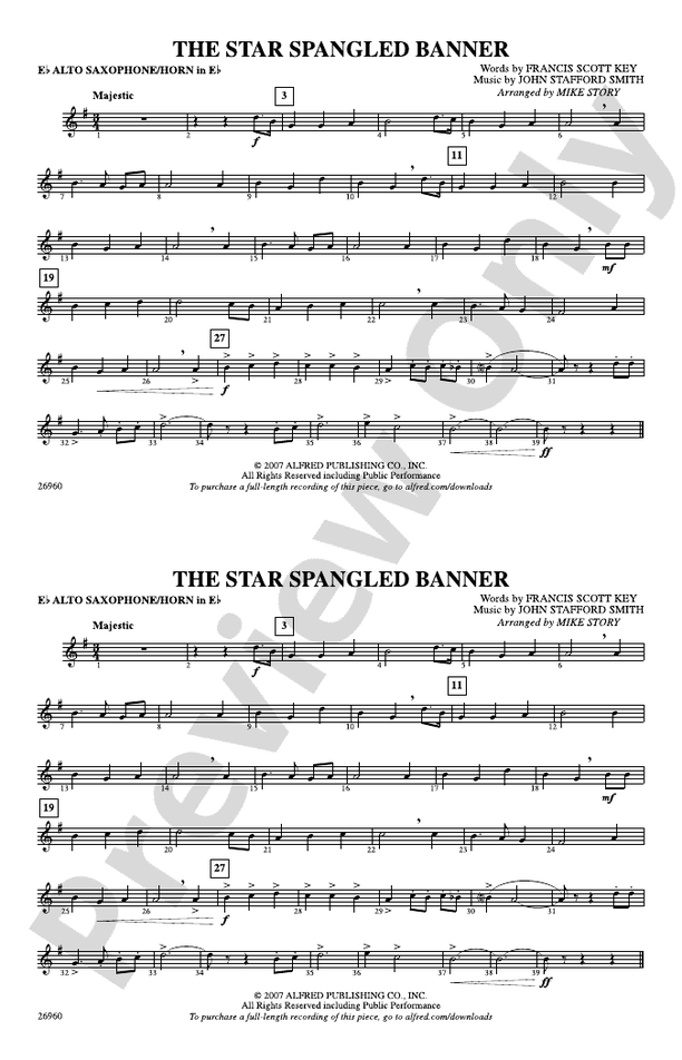 The Star Spangled Banner E Flat Alto Saxophone E Flat Alto Saxophone Part Digital Sheet