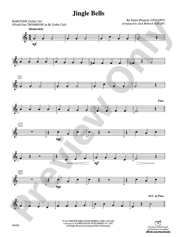 Jingle Bells Baritone Tc Baritone Tc Part Digital Sheet Music