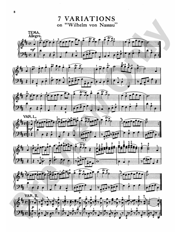 Mozart Variations, Complete 7 Variations on "Wilhelm von Nassau", K