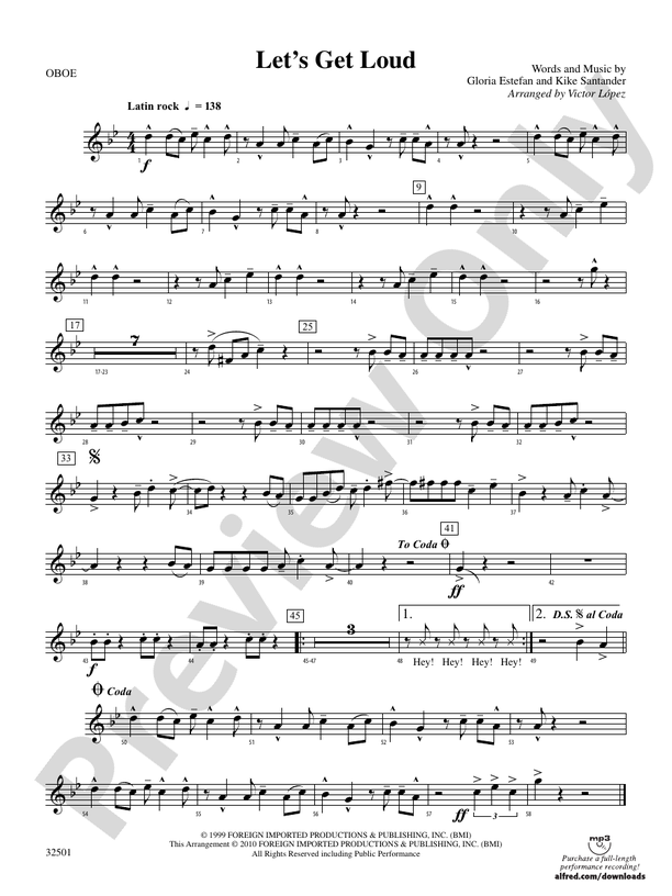 Let's Get Loud Oboe Oboe Part Digital Sheet Music Download