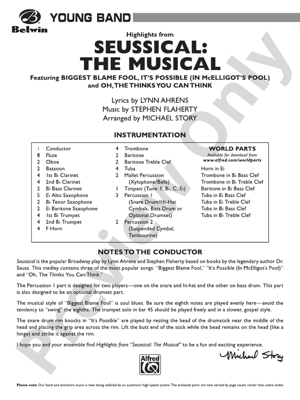 Seussical The Musical Score Concert Band Score Digital Sheet Music