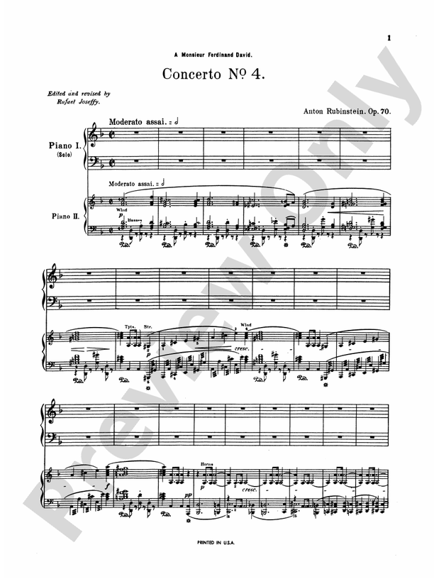 Rubinstein: Concerto No. 4, Op. 70: Piano Duo Pianos, 4 Hands) Book (2 copies required): Anton Rubinstein - Sheet Music