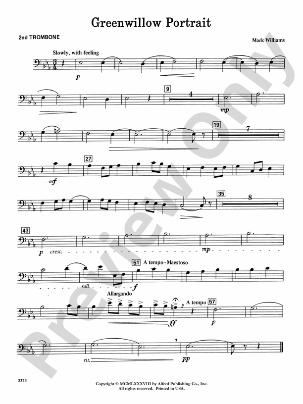 Greenwillow Portrait: 2nd Trombone: 2nd Trombone Part - Digital Sheet