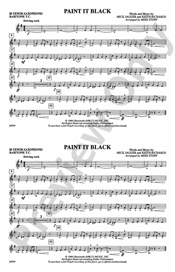 Paint It Black: Bb Tenor Saxophone/Bartione Treble Clef