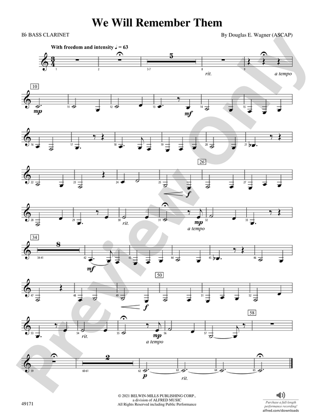 We Will Remember Them B Flat Bass Clarinet B Flat Bass Clarinet Part Digital Sheet Music 