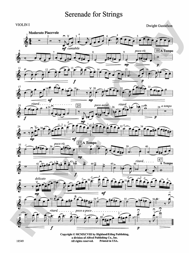 Serenade for Strings 1st Violin 1st Violin Part Digital Sheet Music