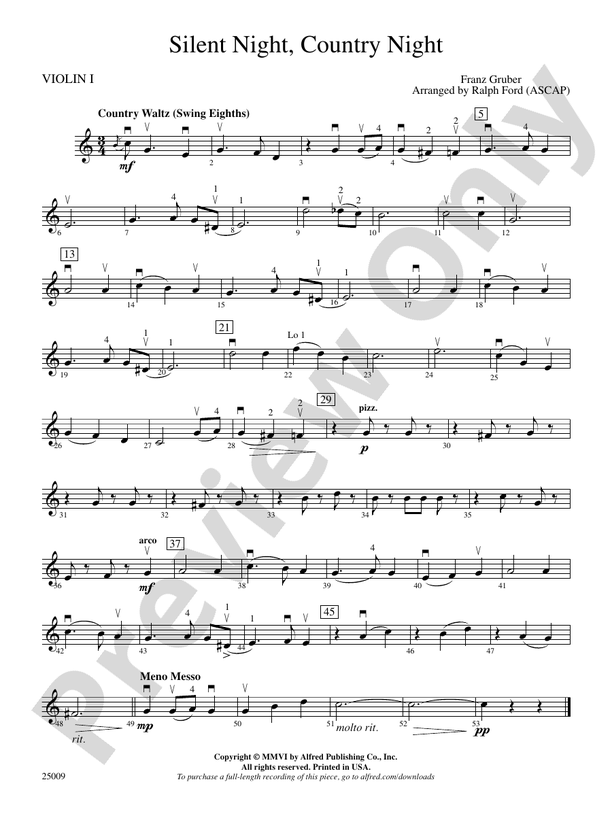 Silent Night, Country Night 1st Violin 1st Violin Part Digital