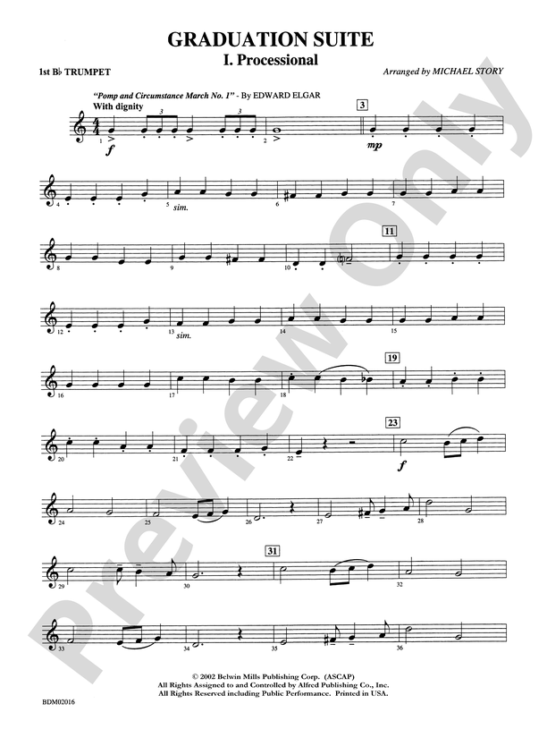 Graduation Suite (Processional: Pomp and Circumstance March No. 1 / Recessional: Rondeau from Premiere Suite): 1st B-flat Trumpet
