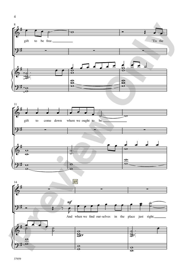 Free Piano Arrangement Sheet Music - Simple Gifts. Easy Level