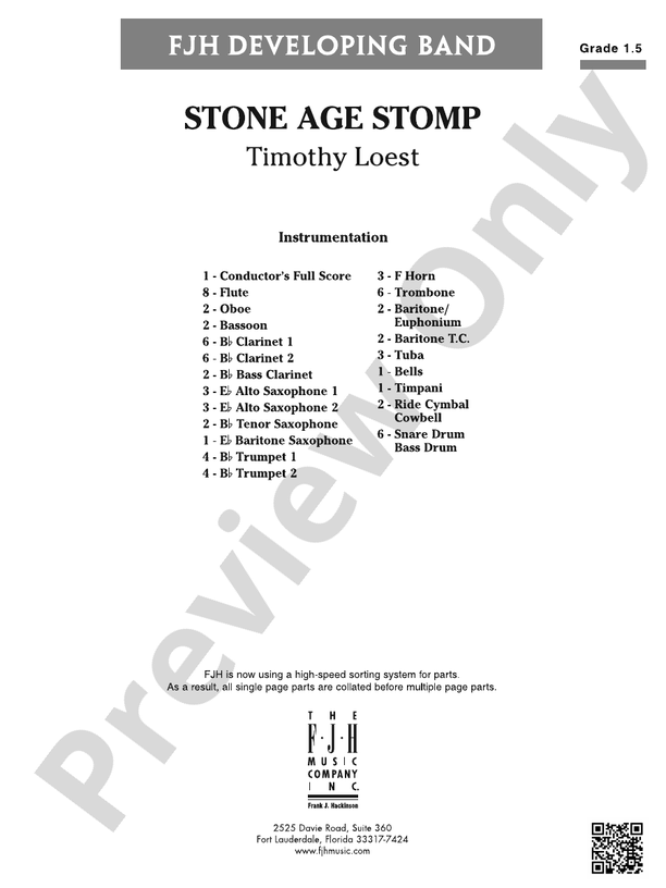 Stone Age Stomp Concert Band Conductor Score & Parts Timothy Loest