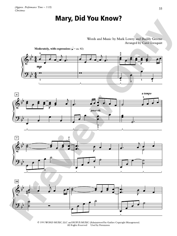 Mary, Did You Know? - Piano Solo