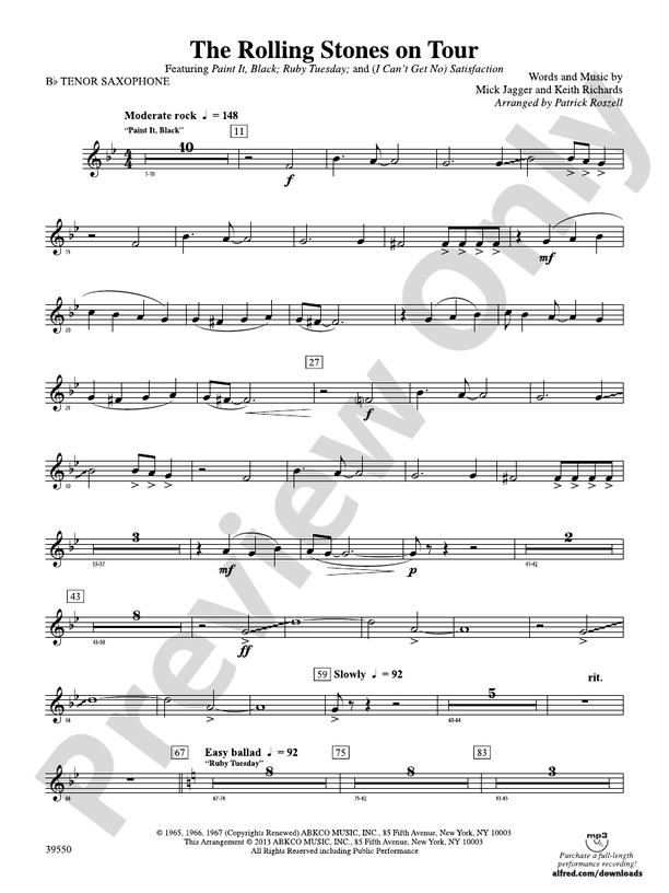 The Rolling Stones on Tour Bflat Tenor Saxophone Bflat Tenor