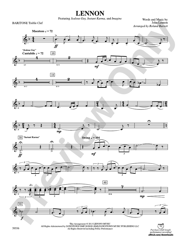 Lennon: Baritone T.C.: Baritone T.C. Part - Digital Sheet Music Download