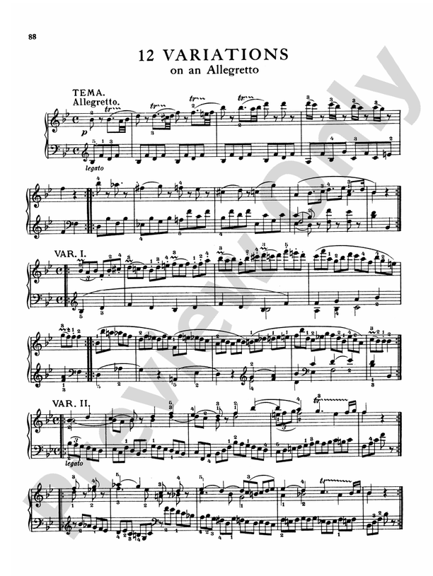 Mozart Variations, Complete 12 Variations on an Allegretto, K. 500 Part Digital Sheet Music