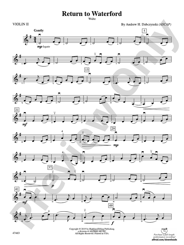 Return to Waterford 2nd Violin 2nd Violin Part Digital Sheet Music