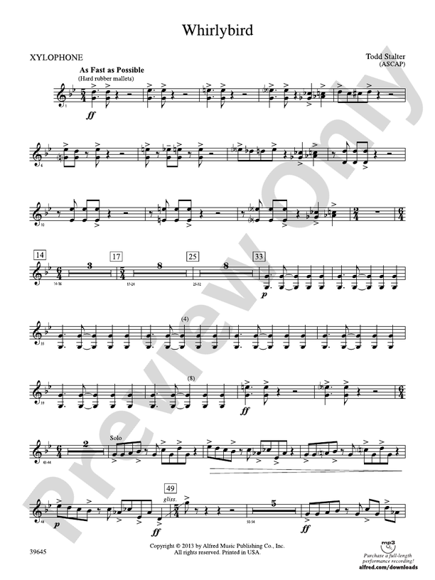 Whirlybird Xylophone Xylophone Part Digital Sheet Music Download