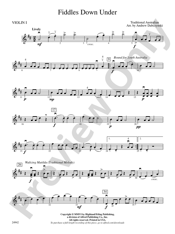Fiddles Down Under 1st Violin 1st Violin Part Digital Sheet Music
