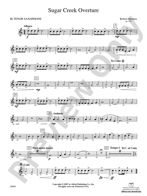 Sugar Creek Overture: B-flat Tenor Saxophone