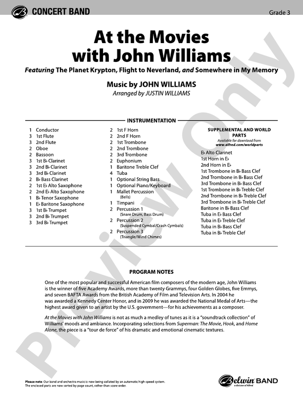 At the Movies with John Williams Concert Band Conductor Score & Parts