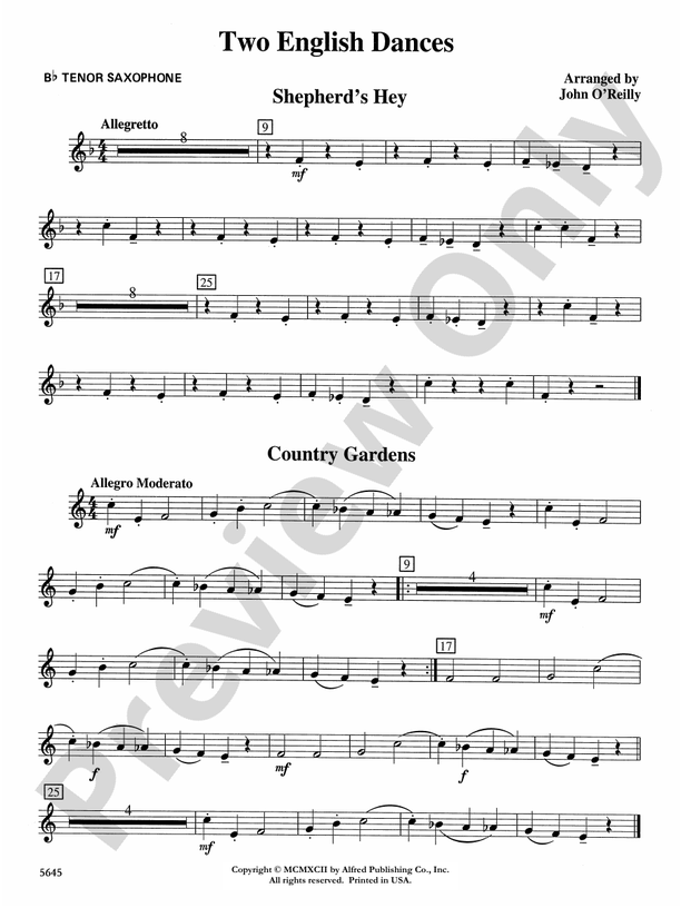 Two English Dances Bflat Tenor Saxophone Bflat Tenor Saxophone Part