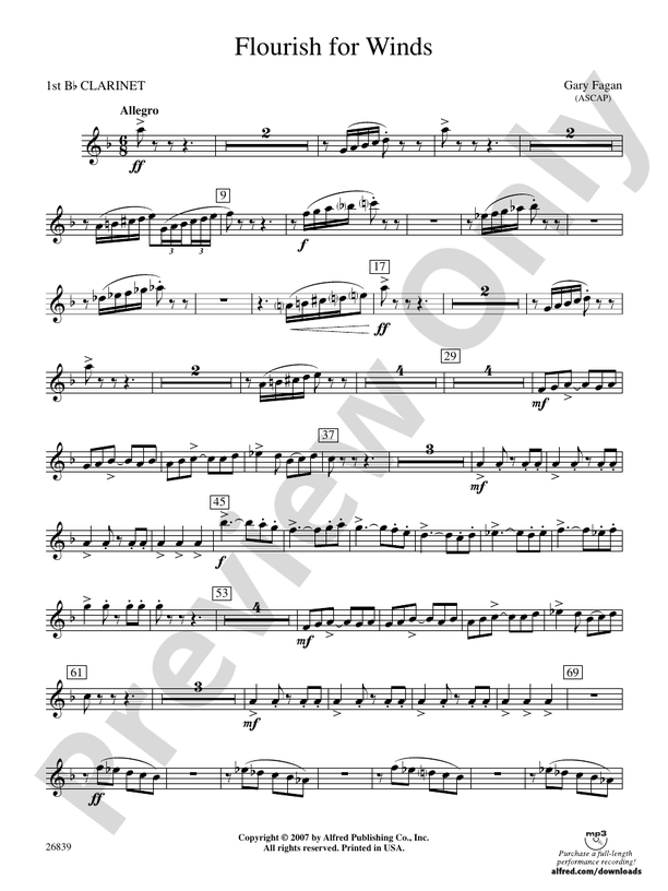 Flourish For Winds: 1st B-flat Clarinet: 1st B-flat Clarinet Part ...