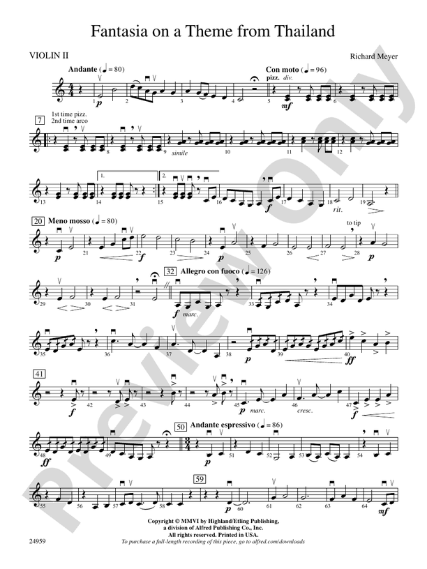 Fantasia on a Theme from Thailand 2nd Violin 2nd Violin Part Digital Sheet Music Download