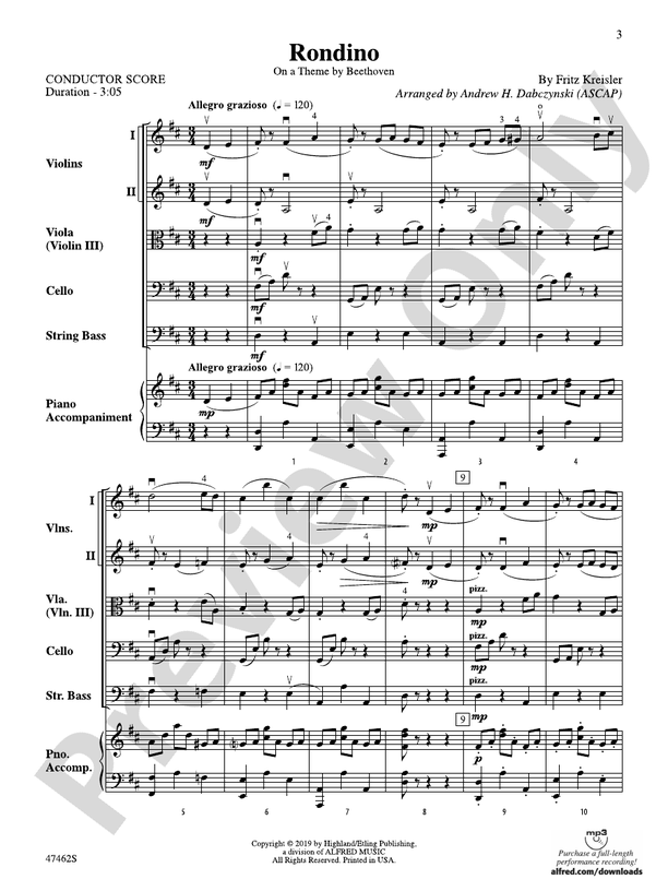 Rondino String Orchestra Conductor Score & Parts Fritz Kreisler