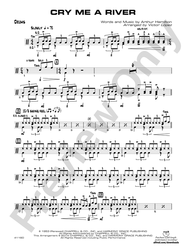 Cry Me A River: Drums: Drums Part - Digital Sheet Music Download