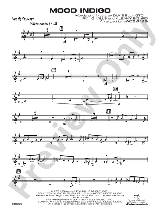 Mood Indigo 3rd Bflat Trumpet 3rd Bflat Trumpet Part Digital Sheet Music Download