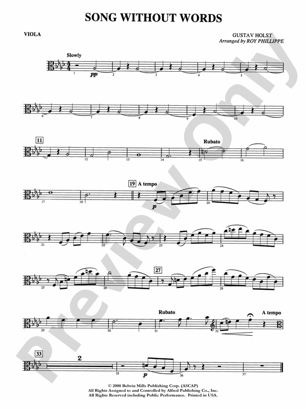Song without Words Viola Viola Part Digital Sheet Music Download