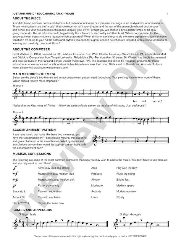 Just Add Music: Violin Educational Pack: Violin Educational Pack Part -  Digital Sheet Music Download