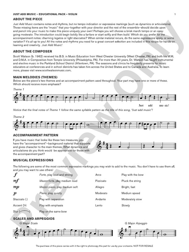 Just Add Music: Violin Educational Pack: Violin Educational Pack Part -  Digital Sheet Music Download