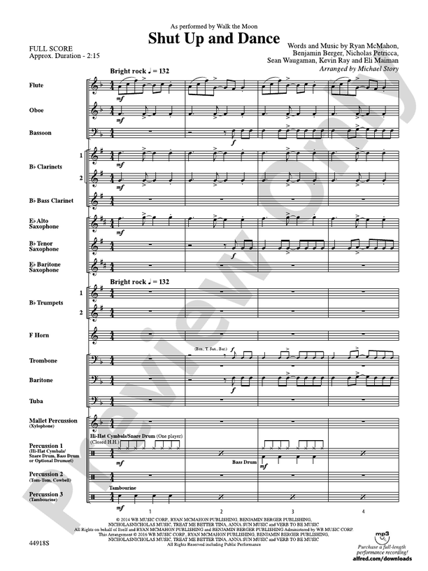 Shut Up and Dance Score Concert Band Score Digital Sheet Music Download