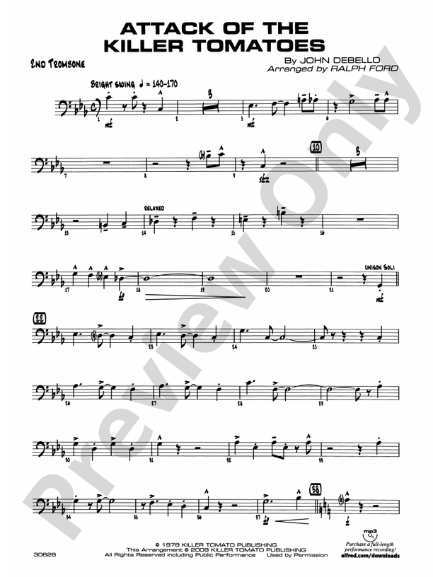 Attack of the Killer Tomatoes: 2nd Trombone: 2nd Trombone Part ...