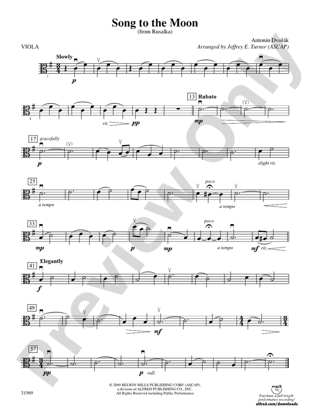 Song To The Moon From Rusalka Viola Viola Part Digital Sheet