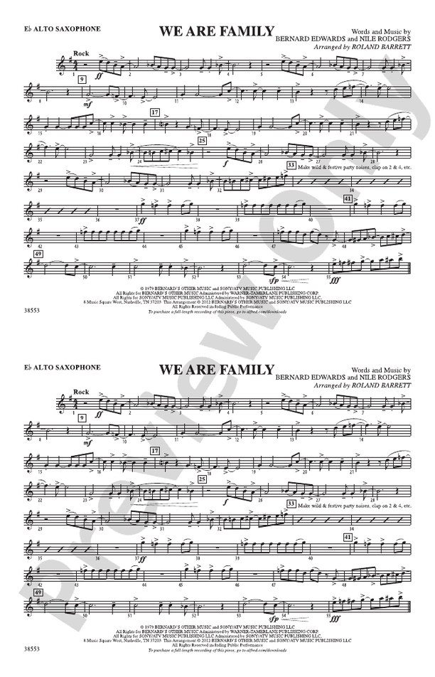 We Are Family Eflat Alto Saxophone Eflat Alto Saxophone Part