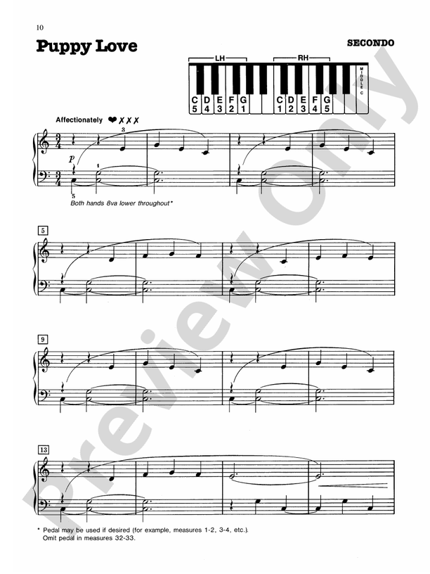 Puppy Love - Piano Duet (1 Piano, 4 Hands)