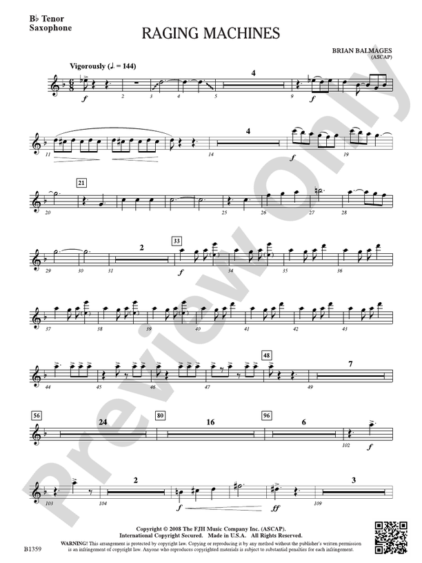 Raging Machines: B-flat Tenor Saxophone: B-flat Tenor Saxophone Part ...