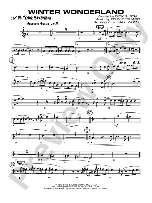 Winter Wonderland Bflat Tenor Saxophone Bflat Tenor Saxophone Part