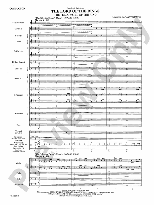 The Lord Of The Rings The Fellowship Of The Ring Symphonic Suite From Score Full Orchestra 