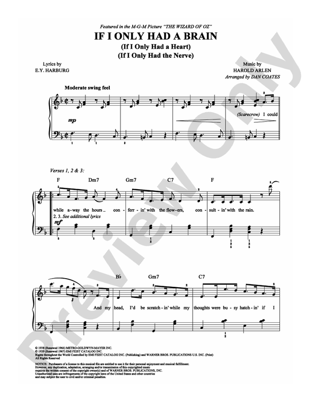 If I Only Had a Brain: Piano/Vocal/Chords: Harold Arlen - Digital Sheet Music Download