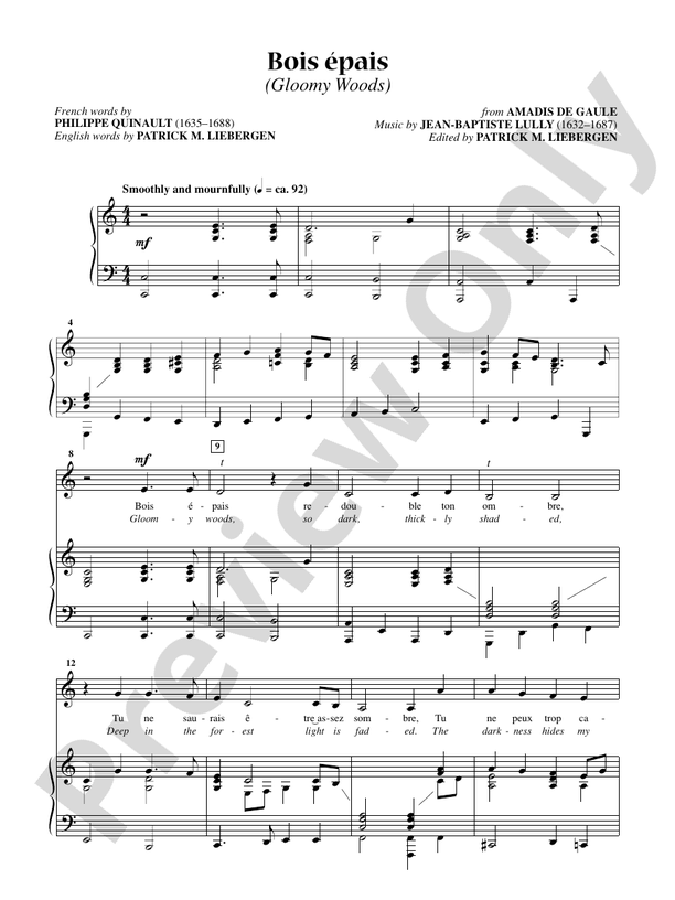 Bois Epais (Gloomy Woods) [Low Voice] Voice JeanBaptiste Lully Digital Sheet Music Download