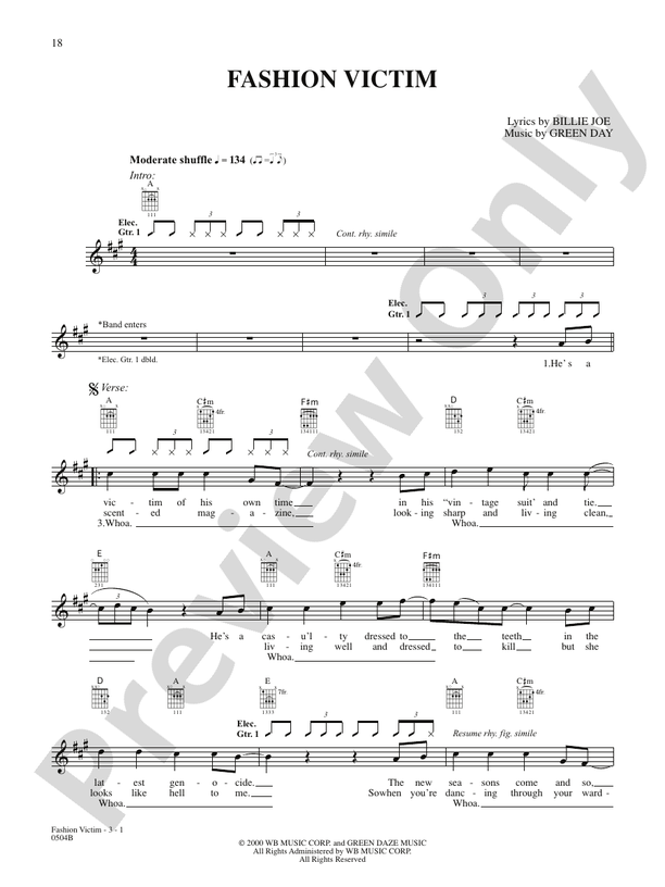 Fashion Victim Guitar Green Day Digital Sheet Music Download