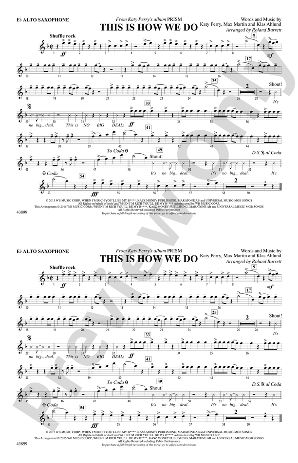 This Is How We Do E Flat Alto Saxophone E Flat Alto Saxophone Part Digital Sheet Music Download 