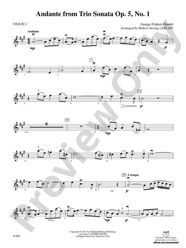 Andante from Trio Sonata Op. 5, No. 1: 1st Violin