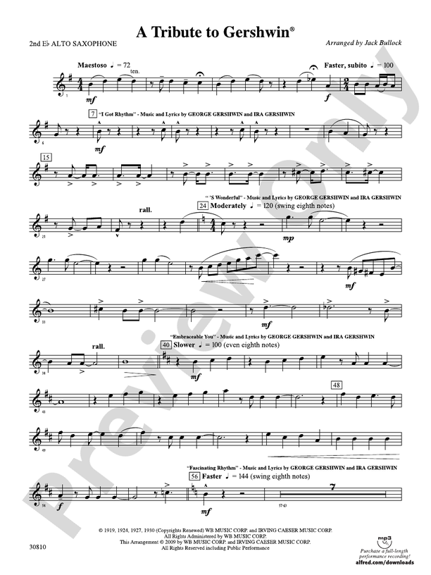 A Tribute to Gershwin 2nd Eflat Alto Saxophone 2nd Eflat Alto