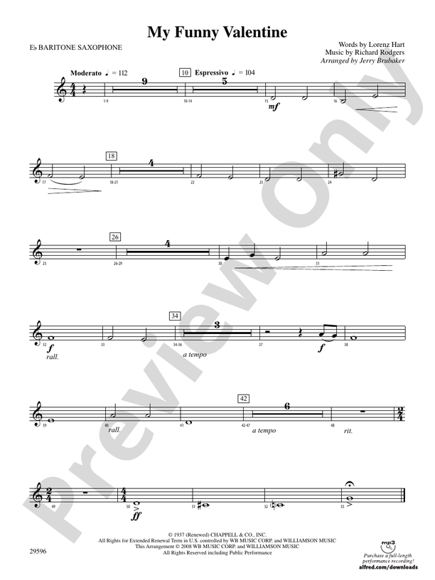 My Funny Valentine: E-flat Baritone Saxophone: E-flat Baritone Saxophone  Part - Digital Sheet Music Download