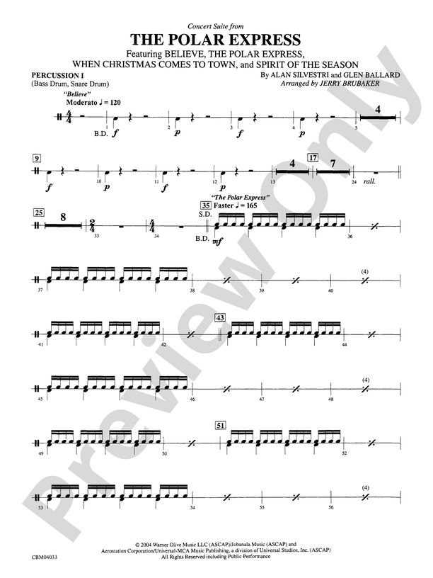 The Polar Express, Concert Suite from: 1st Percussion