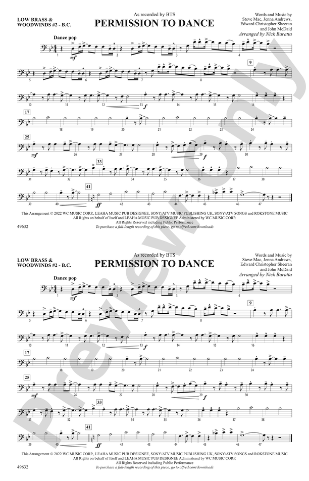 Permission to Dance: Low Brass & Woodwinds #2 - Bass Clef