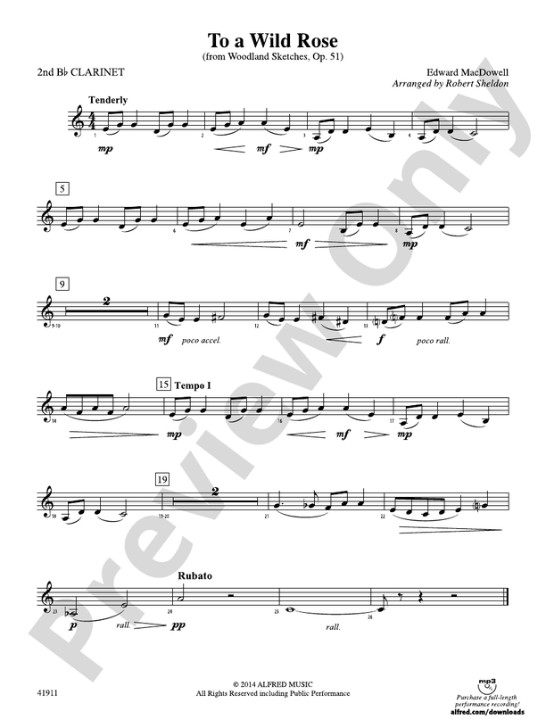 To a Wild Rose from Woodland Sketches Op. 51 2nd B flat Clarinet